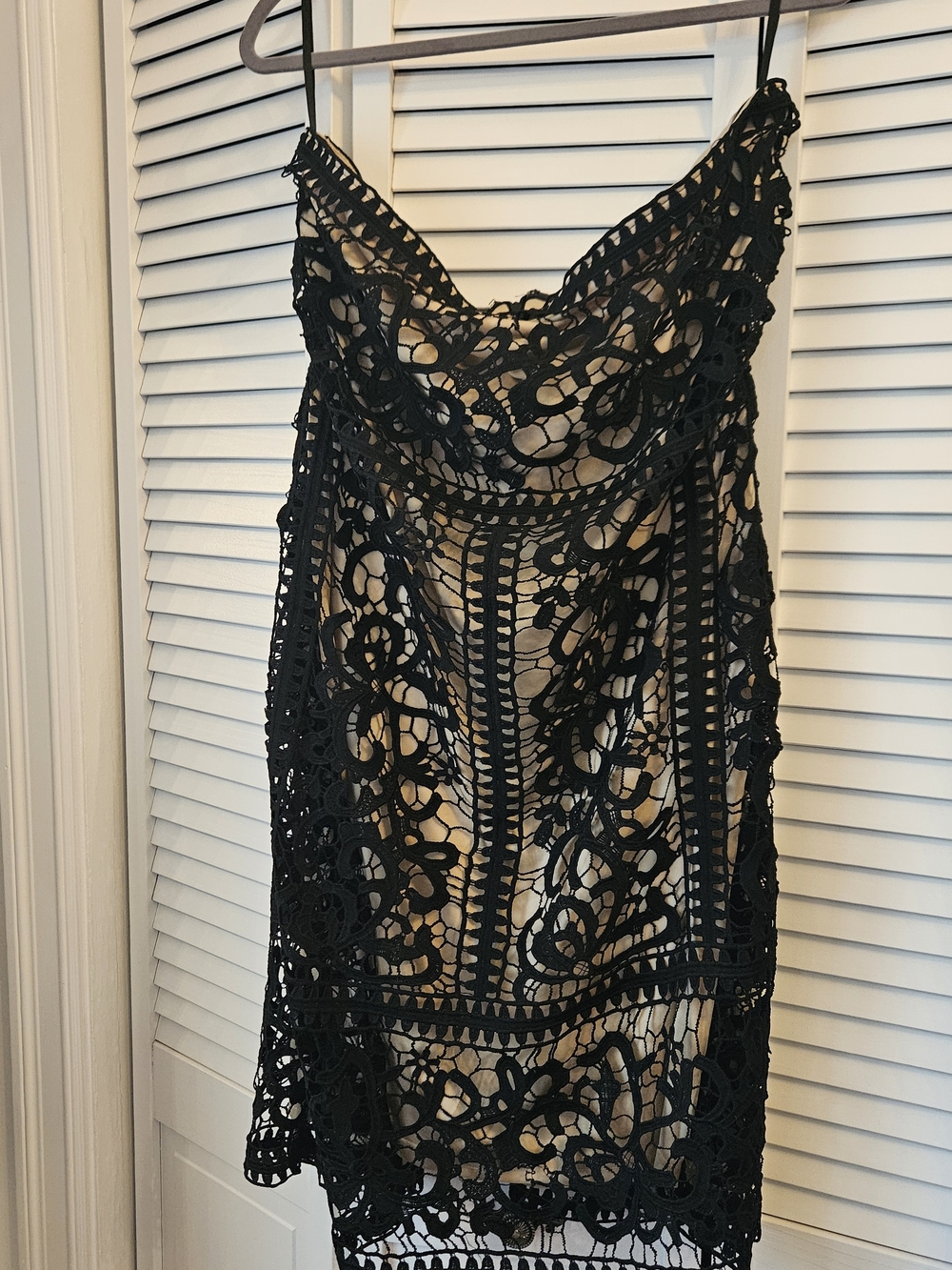New York & Company Black Crochet Overlay with Beige Lining. Strapless